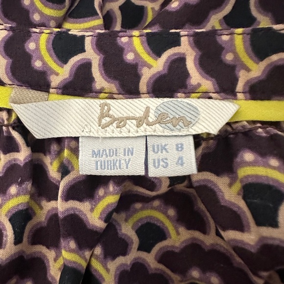 Boden Dolly Split V Neck Printed Floral Long Sleeve Blouse size 4 Purple Green - Picture 7 of 7